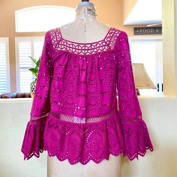 TRYB Anthropologie Crochet Eyelet Pink Top NWT S - Picture 5 of 12